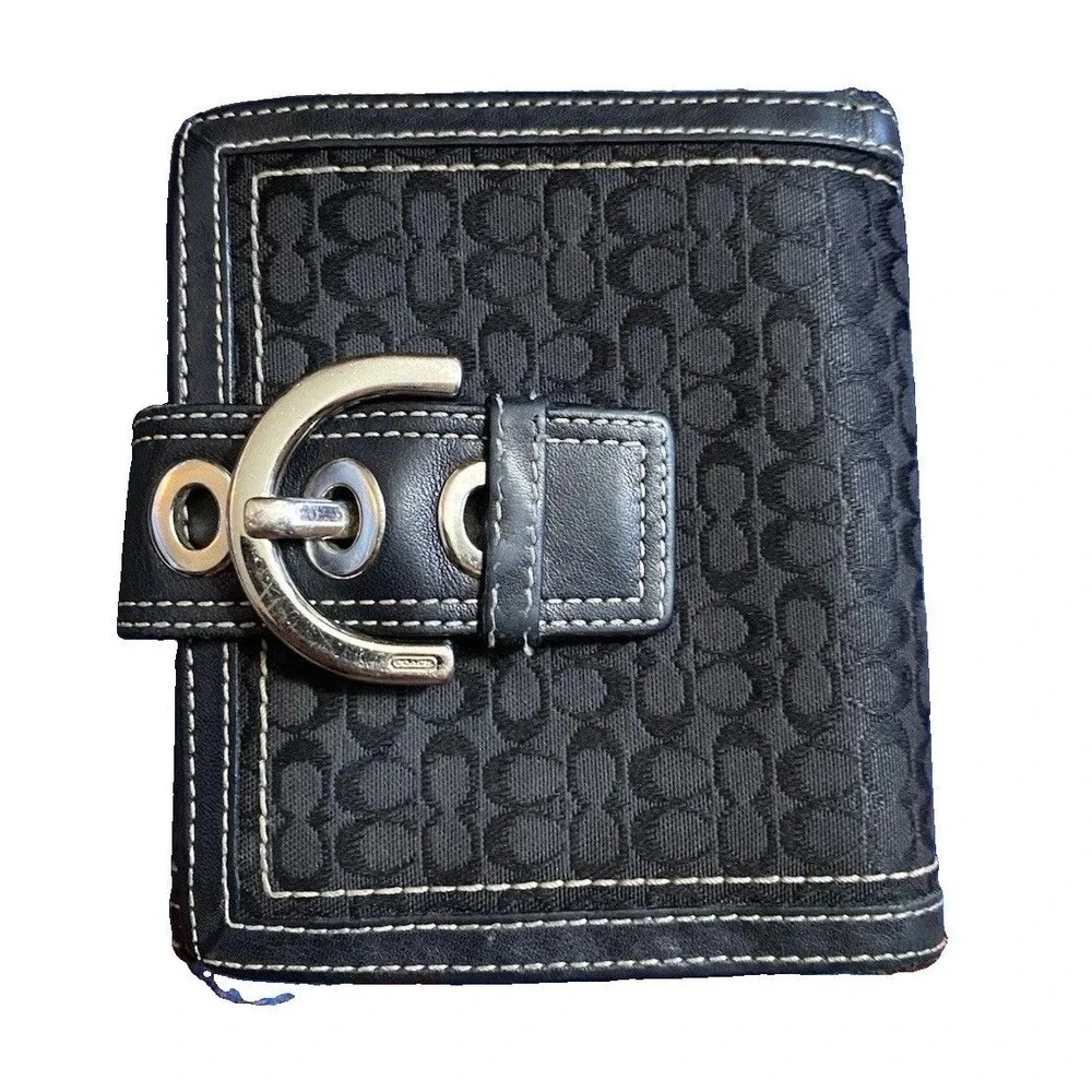 VTG Y2K Coach Soho Signature Buckle Bifold Wallet Black Jacquard Canvas Leather
